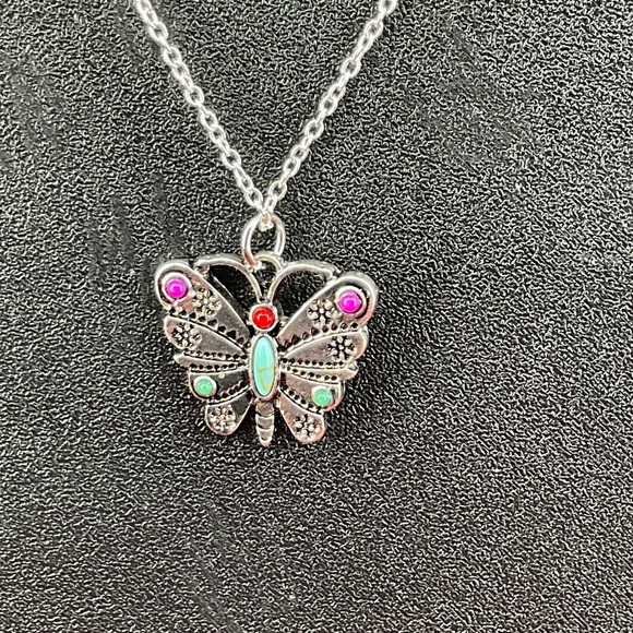Silver Butterfly Pendant Necklace - Picture 2 of 4